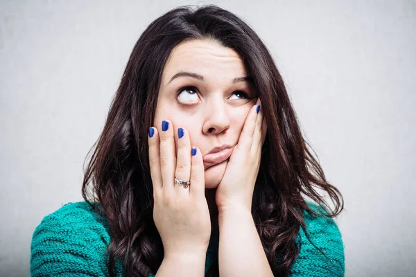 Girl Tired Gray Background — Stock Photo, Image