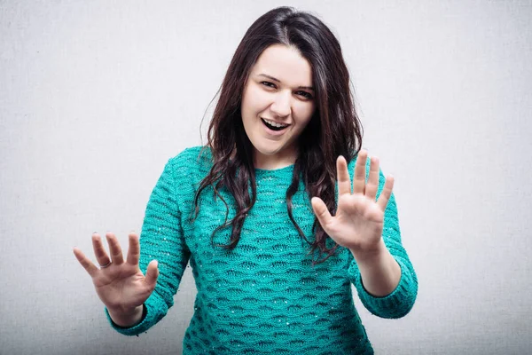 Girl Shows Hand Stop — Stock Photo, Image