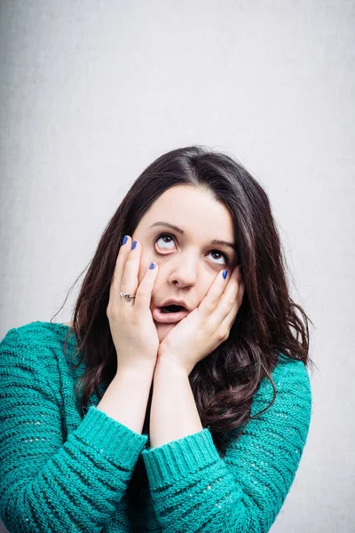 Lovely Woman Gray Background — Stock Photo, Image