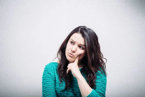 Beautiful Brunette Girl Thinks — Stock Photo, Image