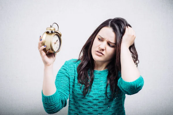 Vrouw Bedrijf Alarm Clock — Stockfoto