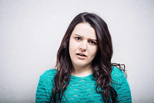 Portrait Cute Brunette Girl Offended — Stock Photo, Image