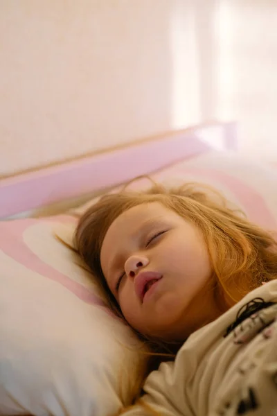 Baby Girl Sleeping Bed Her Pajamas — Stock Photo, Image