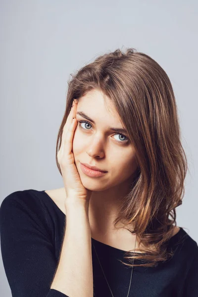 Depressed Girl Gray Background — Stock Photo, Image