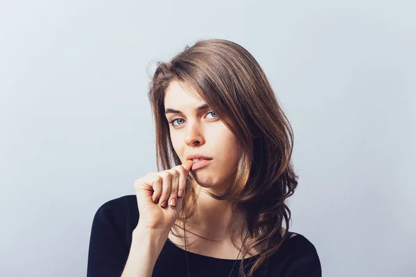 Girl Bites His Nails — Stock Photo, Image