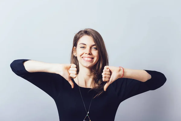 Woman Shows Thumbs Gesture — Stock Photo, Image