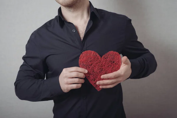 Joven Con Corazón Rojo Día San Valentín — Foto de Stock