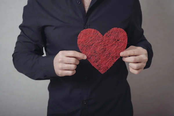 Joven Con Corazón Rojo Día San Valentín — Foto de Stock