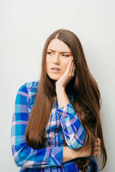 Teen Woman Pressing Her Bruised Cheek Painful Expression She Having — Stock Photo, Image