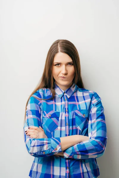 Woman Crossed Her Arms Isolated White Background — Stock Photo, Image