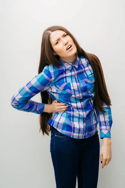 White Background Young Girl Side Ache — Stock Photo, Image