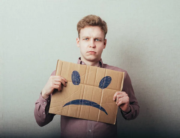 Mann Mit Einem Bild Eines Traurigen Smileys — Stockfoto