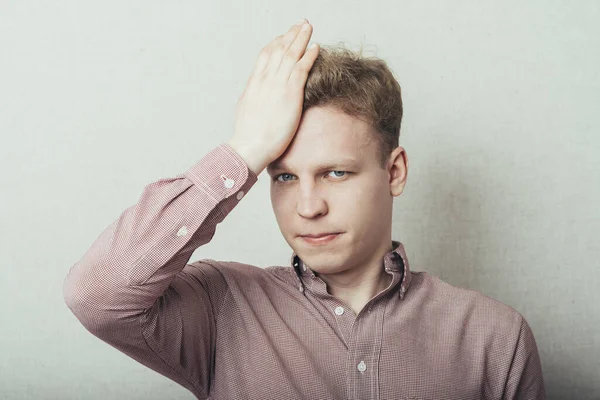 Sad Man Holding His Forehead His Hand — Stock Photo, Image