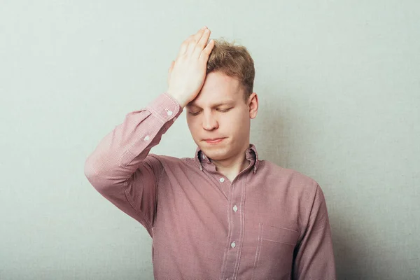 Upset Young Man Hand His Head — Stock Photo, Image