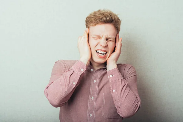 Businessman Covering His Ears His Hands Closing Eyes — Stock Photo, Image