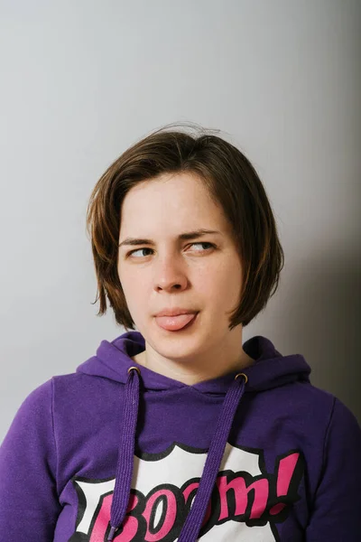 Portrait Young Girl Showing Her Tongue — Stock Photo, Image