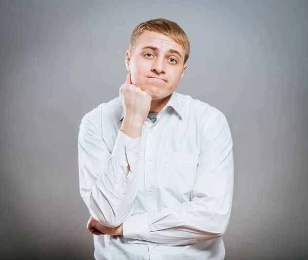 Puzzled Handsome Young Man Scratching His Head His Hand Looks — Stock Photo, Image