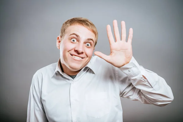 Happy Young Manager Student Waving His Hand — Stock Photo, Image