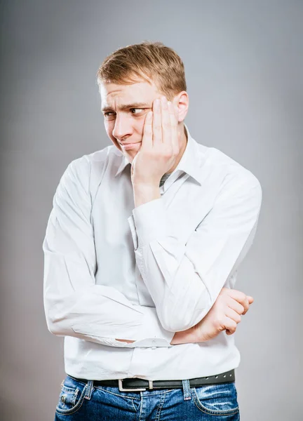 Portrait Mature Business Man Hand Chin Looking Camera Head Shoulders — Stock Photo, Image