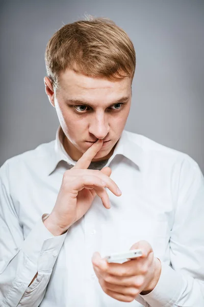 Bad News Portrait Frustrated Mature Man Formalwear Holding Mobile Phone — Stock Photo, Image