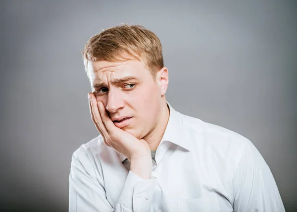 Portrait Mature Business Man Hand Chin Looking Camera Head Shoulders — Stock Photo, Image