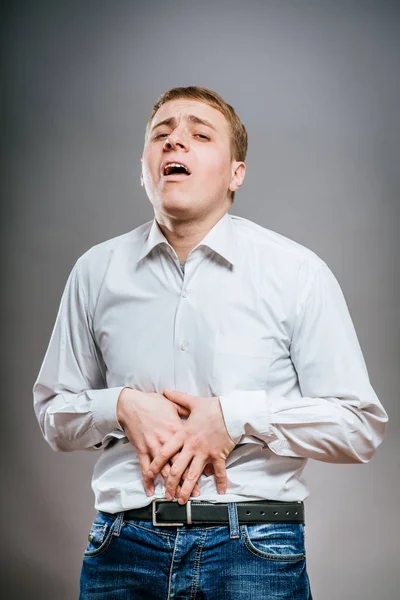 Retrato Joven Empresario Que Sufre Dolor Estómago — Foto de Stock