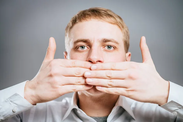 Hables Mal Concepto Rostro Hombres Cubriéndose Boca — Foto de Stock