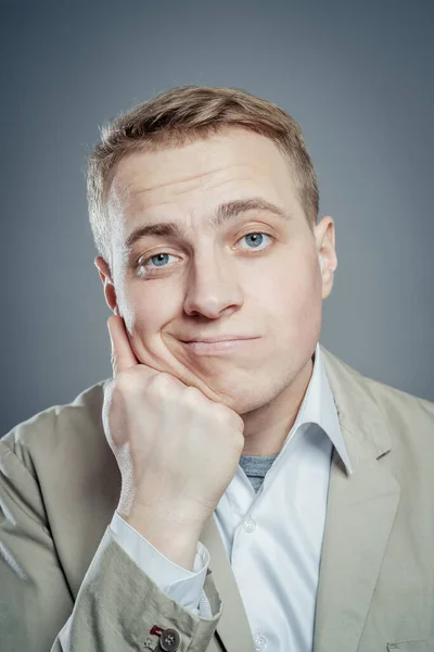 Bored Young Man Grey Suit — Stock Photo, Image