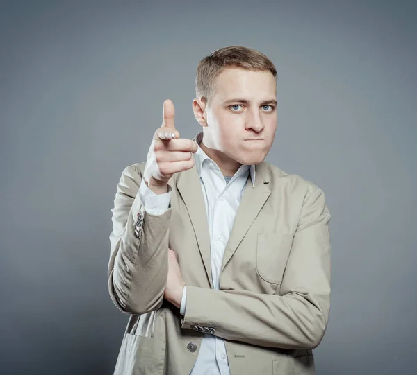 Businessman Formal Wear Pushing Forefinger Screen — Stock Photo, Image