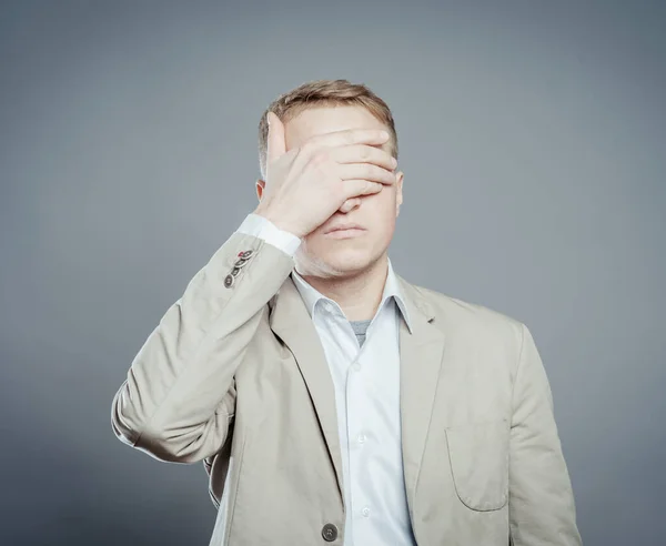 Portrait Young Man Covering His Eyes Hands — Stock Photo, Image