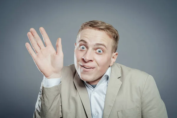 Hombre Joven Expresión Estúpida Saludando — Foto de Stock