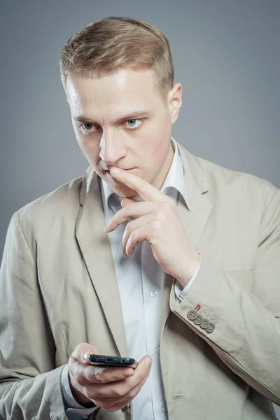 Handsome Businessman Checking Emails Phone — Stock Photo, Image