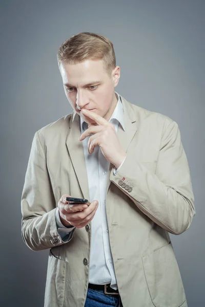 Handsome Businessman Checking Emails Phone — Stock Photo, Image