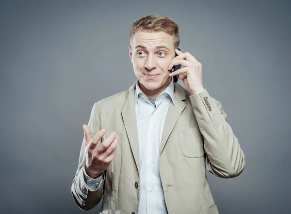 Young Business Man Enjoying Conversation Cellphone — Stock Photo, Image