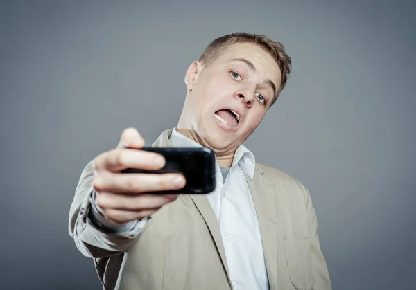 Handsome Businessman Taking Selfie Mobile Phone — Stock Photo, Image