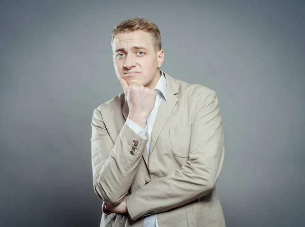 Young Man Posing Grey Background — Stock Photo, Image