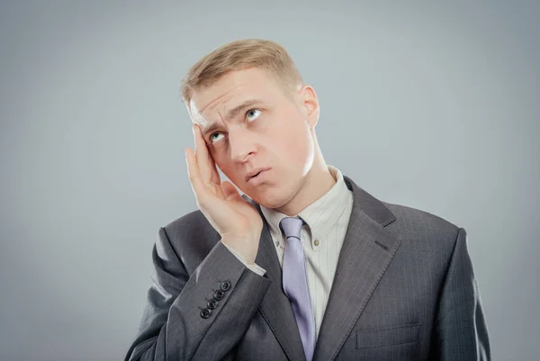 Young Man Posing Grey Background — Stock Photo, Image