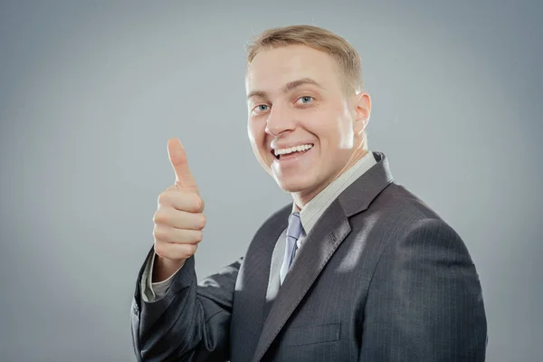 Happy Businessman Thumbs Sign — Stock Photo, Image