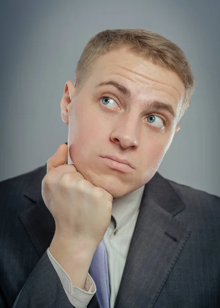 Closeup Handsome Young Business Man Thinking — Stock Photo, Image