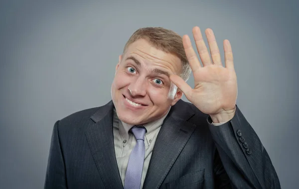 Closeup Portrait Happy Bashful Socially Awkward Young Man Big Black — Stock Photo, Image