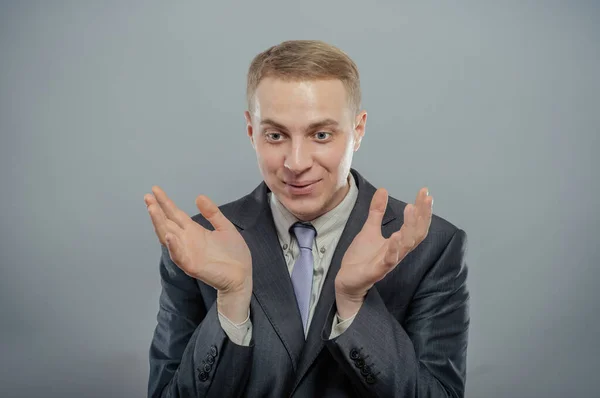 Young Businessman Shock Hands Sides — Stock Photo, Image