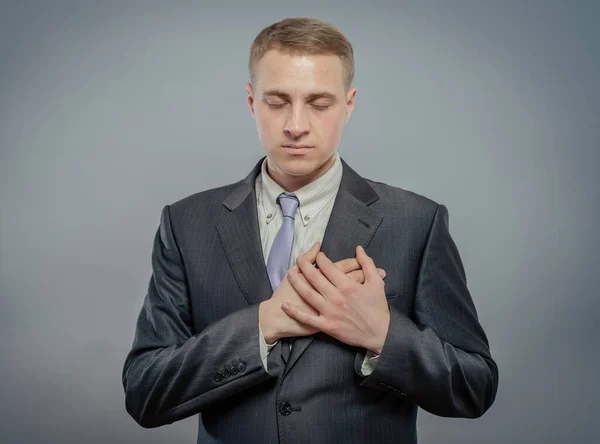 Businessman Taking Oath Fist Heart — Stock Photo, Image