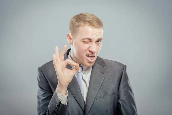 Geschäftsmann Hand Zeigt Zeichen — Stockfoto