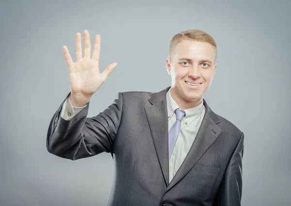 Handsome Male Manager Waving His Colleague — Stock Photo, Image