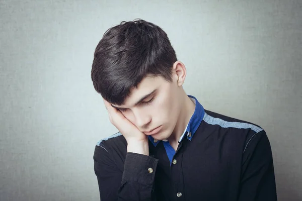 Man His Head His Hand Asleep Tired Sleepy Gesture Gray — Stock Photo, Image