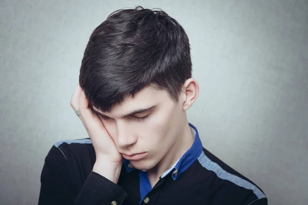 Hombre Con Cabeza Mano Está Dormido Cansado Soñoliento Gesto Sobre — Foto de Stock