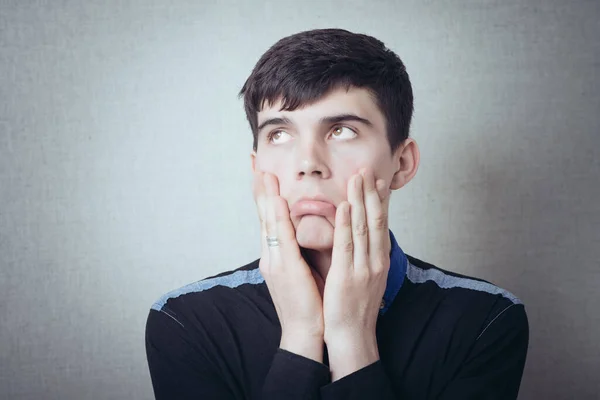 Homem Pensando Algo Choque Surpresa Dentes Ruins Doem Tristeza Sonhos — Fotografia de Stock