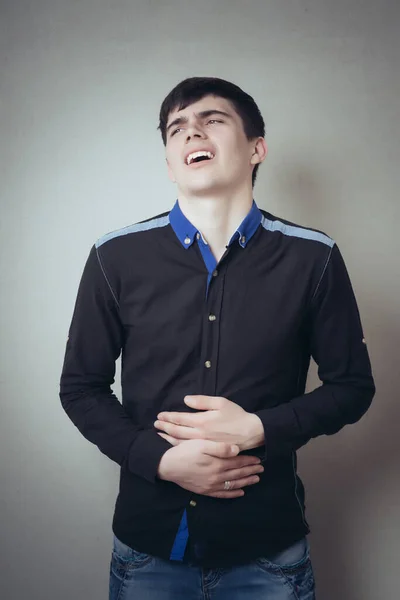 Man Hands His Stomach Stomach Ache Gesture Stomach Ache Cramps — Stock Photo, Image