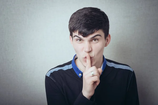Young Man Making Silence Gesture Shhh — Stock Photo, Image