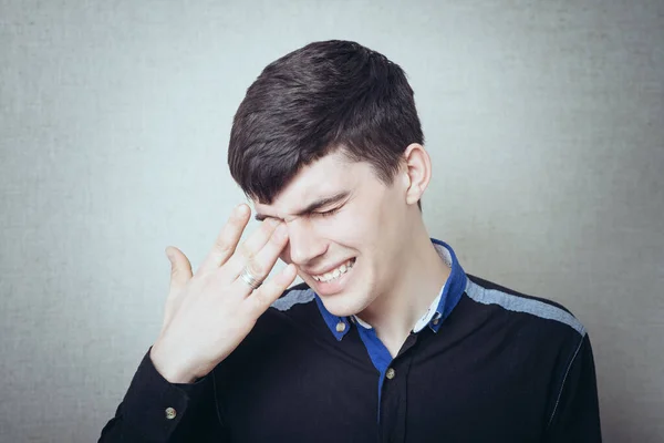 Hands Face Crying Man Gray Background — Stock Photo, Image